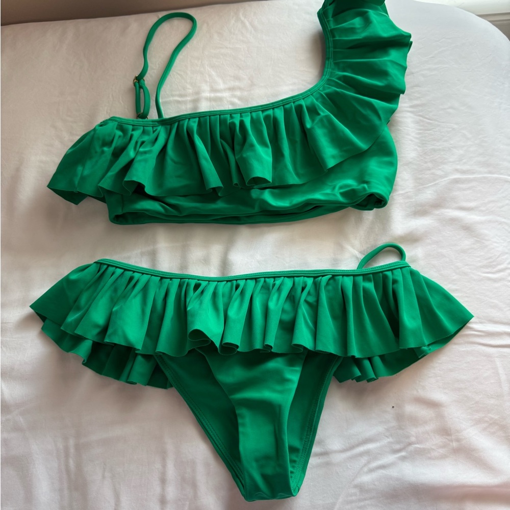 Lovers + Friends Green Ruffled Bikini Set